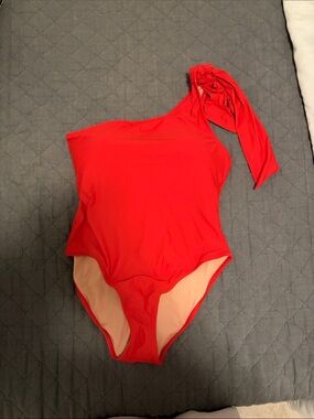 J. Crew Bright Red One-Shoulder Swimsuit with Shoulder Tie